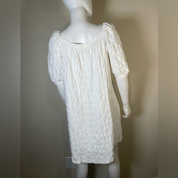 Anthropologie Maeve Eyelet Mini Dress Sz XS White Puff Short Sleeve Flowy Boho - Picture 6 of 15